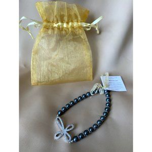 SOLD Valerie Parr Hill Faux Pearl Amazing Grass Pave Cross Bracelet NWT